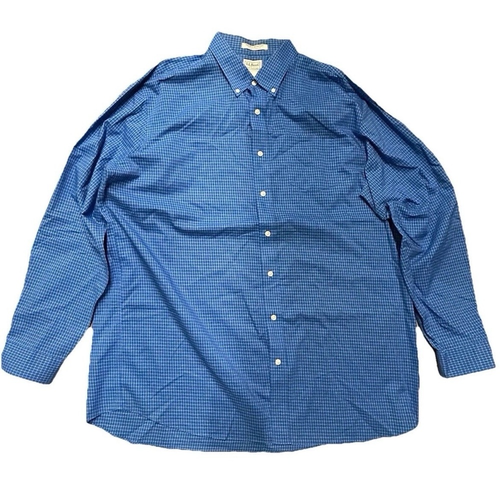 Men’s LL Bean Wrinkle Resistant Blue Plaid Button Down Shirt Size XXLT